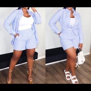 Zenana woven striped short set